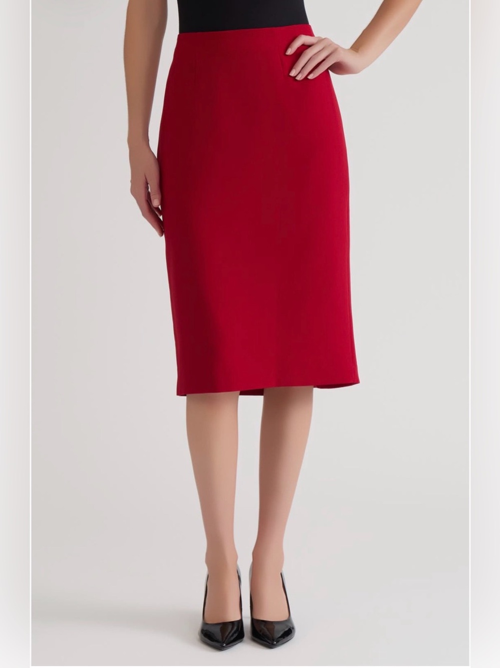 Kasper Red Midi Pencil Clasic Below The Knee Length Skirt
